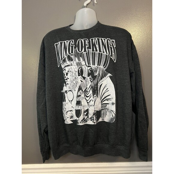 King of Kings Sweatshirt Mens 2XL Charcoal Gray Graphic Crewneck Pullover Fleece - Picture 1 of 6